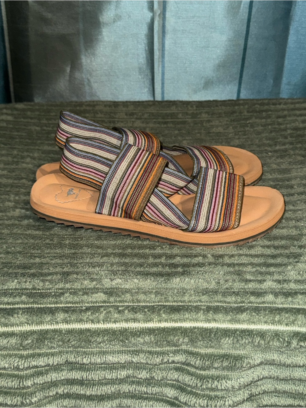Rocket Dog Multi-Striped Elastic Sandals with Tan Footbed